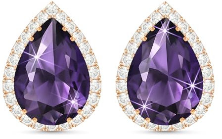 Linawe Purple Earrings Studs, Imitation Diamond Stud Earrings for Women, Cubic Zirconia Teardrop Rhinestone Crystal Piercing Jewellery Rose Gold, Wedding Brial Bridesmaid Costume Earring Set