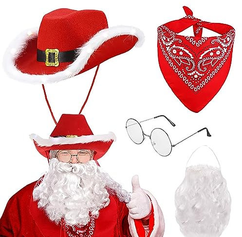 Domasvmd Weihnachtsmann-Bartmütze, Handschuhe, Halstuch, Brille, Handschuhe, Gürtel, Weihnachtsmann-Anzug, Weihnachtsmann-Kostüme, Verkleidungen, Requisiten, Weihnachtsmann-Anzug