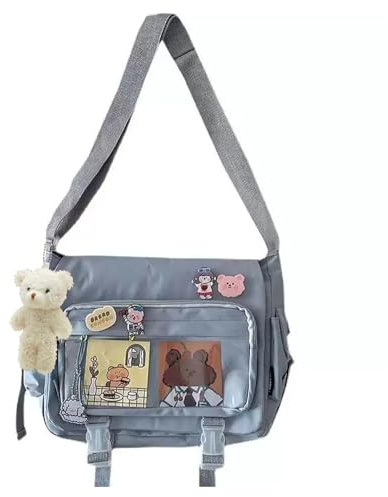 MILLEVIBE Ita Bag Crossbody mit Pins & Kawaii Zubehör Cute Miku Japanische Messenger Bag Shoulder Women, Blau