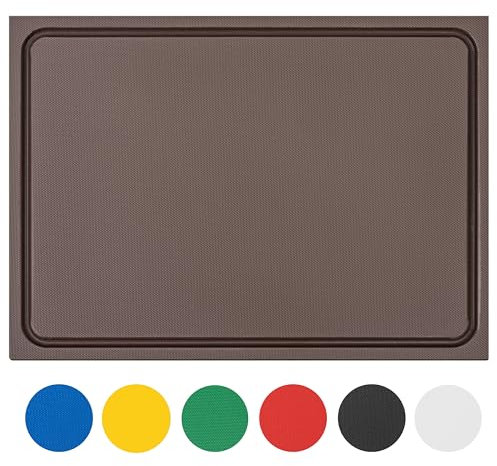 Muvell stabiles Schneidebrett Kunststoff | Braun 45x30x2 cm | Spülmaschinenfest, EXTRA dick, messerschonend Farben & Größen auswählbar HACCP gekochtes Fleisch Küchenbrett | Schneidbrett mit Saftrille