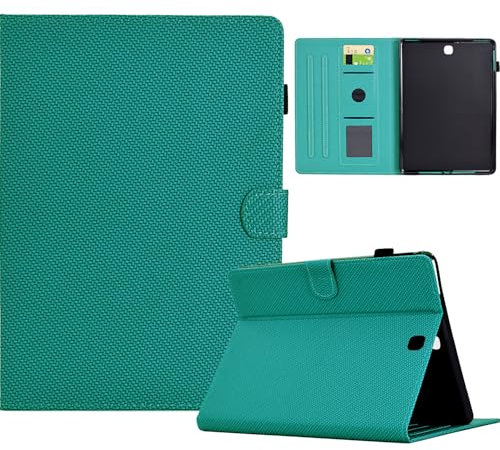 TEDTIKJT Custodia per Samsung Galaxy Tab A 9.7 Tablet Custodia TPU Fibra di Carbonio Protettiva Supporto Flip Tablet Cover per Samsung Galaxy Tab A 9.7 (SM-T550/T555C) Custodia,Blu chiaro