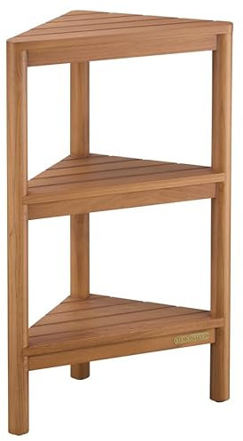 TEAK VALLEY Vollständig montierter Teakholz-Eckständer für Badewanne, Dusche, Aufbewahrung, Eckregale, Dusch-Caddy 67,3 cm