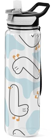 Sevdomey Funny Duck Water Bottle with Straw Lid Clear Leakproof Gym Water Bottles for Outdoor Sport Drinking Fitness Workout Travel, 32 oz