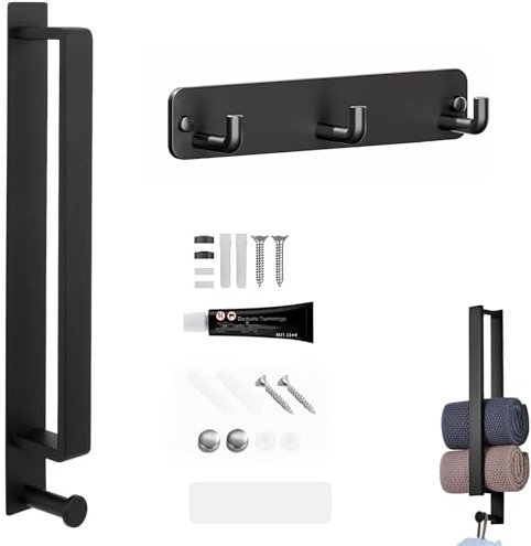 WUERKIYA Complementos de Baño - Toallero de Acero Inoxidable, Sin Taladro, Soporte de Toallas Autoadhesivo, Kit de Accesorios para Baño