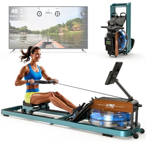 ORISYN Rudergerät für Zuhause, Klappbares Wasserrudergerät mit Bluetooth Monitor, Rudergeräte mit Verstellbarer Tablethalterung, 160KG Gewichtsbelastung