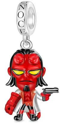 GNOCE Hellboy mit Flammenkrone Anhänger baumeln Charm 925 Sterlingsilber Beads Charms für Frauen und Mädchen Schmuckgeschenk für Filmfan