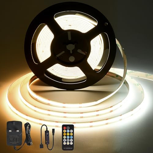 SIRYYUI CCT COB LED Strip Lights 5m Tunable White 2700K-6500K,Dimmable LED Strips, 24V LED Tape Lights Kit, High Density, CRl90+,UKCA Power Supply, for Bedroom, Kitchen, Home DlY Lighting