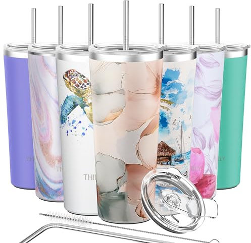 THILY Stainless Steel Vacuum Insulated Tumbler 26 oz Travel Mug Wide Mouth Coffee Cup with 2 Lids and Straws, Splash Proof, BPA Free, Keep Iced Drinks Cold, Golden Bloom Whispers