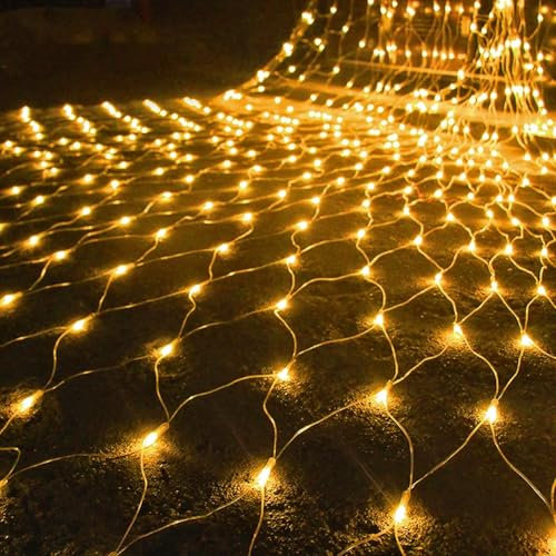KINGCOO 672LED Lichternetz Lichterkette, Wasserdichte Batteriebetriebene Netzlicht Mesh Lichtervorhang Leuchten für Garten Außen Innen Weihnachten Hochzeit Party Wand Dekor (Warmweiß, 6X4M)