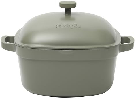 Crock-Pot Northvale Dutch Oven Topf aus Aluminiumguss, leicht, langlebig, 5,2 l, robuster Dutch Oven Topf mit Deckel, ofenfest, Doppelgriffe, mattes Salbeigrün