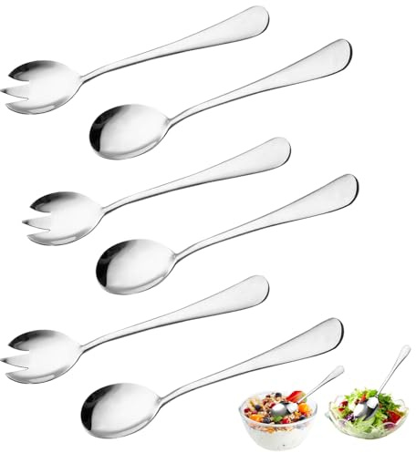 6 Stück Salatbesteck Edelstahl Vorlegebesteck, 20 cm Schwerlast Salatbesteck Hochglanzpoliert Edelstahl Salatlöffel und Salatgabel, Salatbesteck Set Edelstahl für Familie, Küche, Restaurants, Hotels
