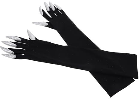 JEWEDECO Gloves Nails Gloves Nails Halloween Full Finger Gloves Black for Costume Party