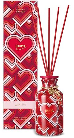 ipuro - Raumduft With Love 240ml - Lufterfrischer zum Valentinstag, Limited Edition - mit spritziger Grapefruit, Rose & Zedernholz Duft - Diffuser mit Stäbchen - Romantische Atmosphäre Zuhause