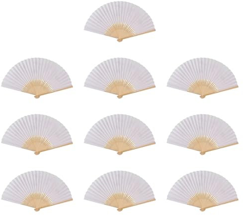 Beimus 10 x Rippen- und Papierfächer zum Bemalen von chinesischen Vintage-Faltfächern, Handfächer, Hochzeits-Party-Dekorationen