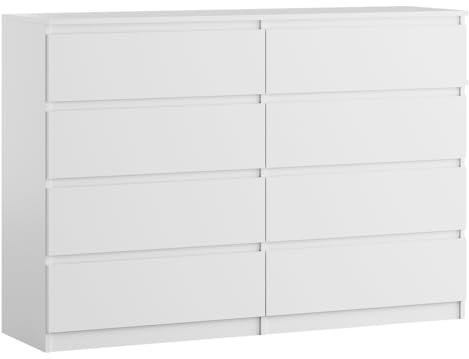 YUMEBLY Kommode mit 8 Schubladen | Weiß 140 cm Ideal für Schlafzimmer, Wohnzimmer, Kinderzimmer und Büro | Große geräumige Kommode | 140x97x40 cm