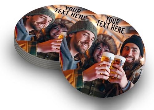 Personalised Beer Mats Coasters Bar Drinks Home Pub Accessories Gifts Man Cave - Add Own Photo and Text (Round Set of 6)