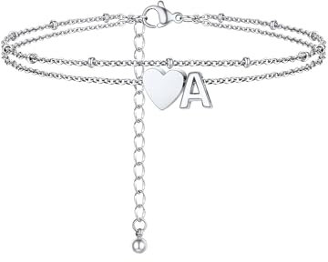 PROSTEEL wasserfeste Fußkettchen damen, Buchstabe A Fußkette mit Herz, Edelstahl Herz Fußkettchen für Mädchen Frauen
