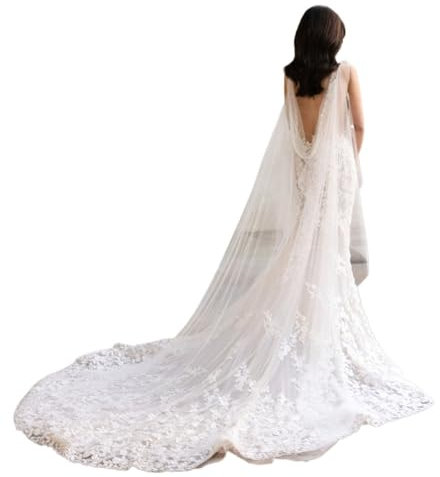 JCXIOC Stola Langes Hochzeits-Cape-Schleier-Brautstola for Hochzeitskleid, weicher Tüll, der die Schultern bedeckt, Hochzeitsaccessoires for die Braut für Evening Party(White)