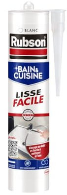Rubson Mastic Bain & Cuisine Lisse Facile Blanc (cartouche de 280 ml) – silicone renforcé en antifongique – sanitaire à utiliser et à lisser