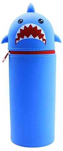 TETSMG Silikon Federmäppchen Hai, Blau Hai Federmappe, Federtasche aus Weichem Silikon für Stifte, Unisex Kapazität Mäppchen und Stiftehalter, Kawaii Federmäppchen Tiere, Schule Geschenke für Kinder