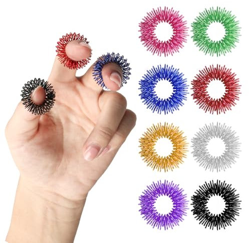 Akupressur Ring, Akupressurringe Set, Finger Massageringe für Finger Akkupressurringe, Massage Ringe für Stress Reduzierstück, Förderung der Durchblutung(8 Farben-16 Stück)