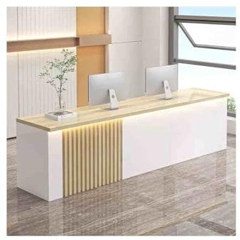 HUFIREHU BüRotheke Rezeptionstisch RezeptionsmöBe Weiß MDF Empfangstheke Mit Sichtschutz Verkaufstisch Theke Tresen Empfang Modern HöLzerne Kassentheke Empfangstheke Mit Schubladen(White-Light Maple)