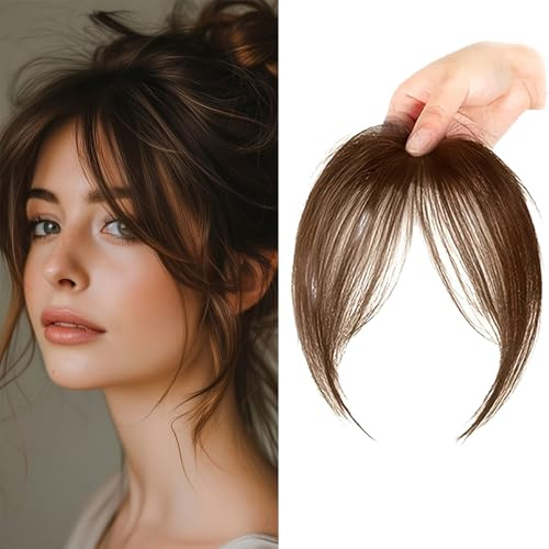 XFSRG Fringe Pony Haarteil Clip in 3D French Fake Synthetischer Bangs Nahtlos Unsichtbar Clip One Piece Ponys für Frauen(Hellbraun)