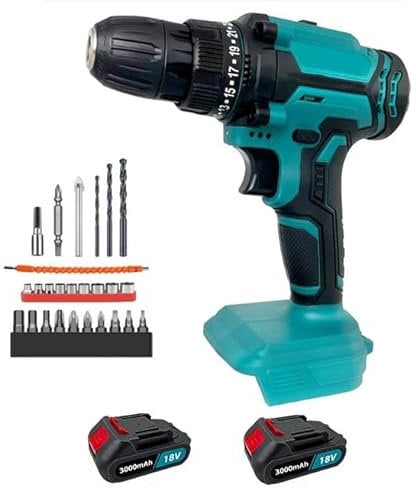 Cordless Drill Driver with 2PCS 3000mAH Battery, Replace for Makita DDF485Z 18V,Handheld Electric Screwdriver Set with 25+1 Torque, 45 N・m,2-Speed Power Drills, 26 PCS Kit for Home Garden DIY Project
