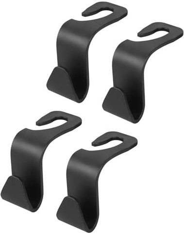 4 PCS Car Seat Headrest Hook, Non Slip Black Hooks, Purse Bag Organizer for Vehicles, Coat and Grocery Bag Holder