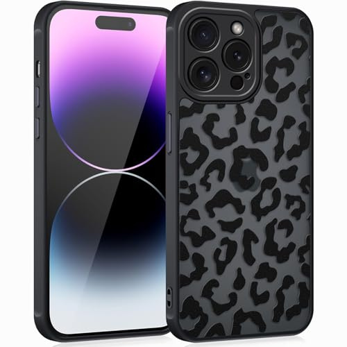 Coqinen Handyhülle für iPhone 14 Pro Max Hülle, Matt Transluzente Case mit Stilvolle Leopard Muster, Silikon Aesthetic Schutzhülle mit Kratzfeste PC Rückseite + Stoßfest TPU Bumper - Schwarz