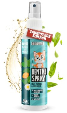 Dentalspray für Katzen Zahnpflege – Zahnstein Katze natürlich vorbeugen | Tierärztlich entwickelte Zahnpflege für Katzen, Effektiv bei Katzen Mundgeruch, Zahnbelag und Vorbeugung von Zahnstein, 150ml
