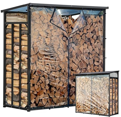 Étagère à bois de chauffage en métal pour extérieur, 185 x 70 x 185 cm, avec protection contre les intempéries, transparente, profil en acier de 40 mm, anthracite, résistant aux intempéries, capacité
