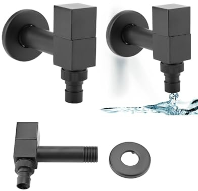 Tissting 2 Rubinetti Parete G1/2 Ottone Nero Opaco, Rubinetti Esterni | Rubinetto Quadrato, Ricambio Idraulico per Bagni, Balconi e Giardini Domestici
