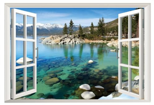 Happyyami Adesivo Murale 3d Finto Finestra in Pvc Decorazione Parete Paesaggio per Camera da Letto e Soggiorno Facile da Applicare
