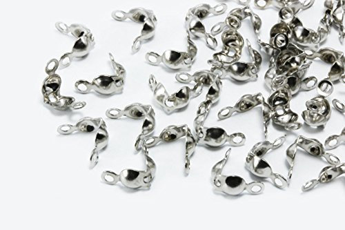 inwaria Klappkapseln Kalotten Öse Quetschkalotten Farbwahl Endstücke Doppel-Loop, S62-2 (8 x 4mm - 100 Stück, Silberfarben)