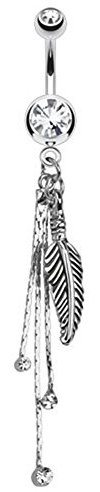 beyoutifulthings Bauch-nabelpiercing FEDER Anhänger 1,6mm 10mm Nabel-Piercing Edelstahl Chirurgenstahl Bananabell Zirkonia Silber Clear