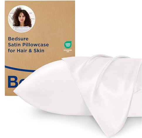 Bedsure Satin Pillowcase for Hair and Skin - Similar to Silk Pillowcase, Cooling Pillow Cases 2 Pack with Envelope Closure, Gifts for Women, Queen & Standard Size 50x75 cm, Ivory White