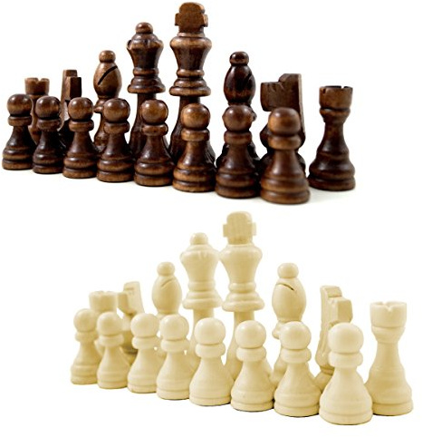 Holz Schachfiguren mit Filzgleiter Königshöhe 79 mm - Staunton Design Schach Holzfiguren mit Filzgleiter Braun Weiß Gr. L König 79mm Springer handgeschnitzt
