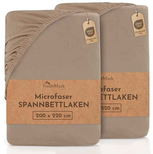 NatureMark Mikrofaser SPANNBETTLAKEN 2er Pack zum Sparpreis! viele Größen und Farben Markenware (Bettlaken 200x220 cm +40 Steg - Sand/beige)