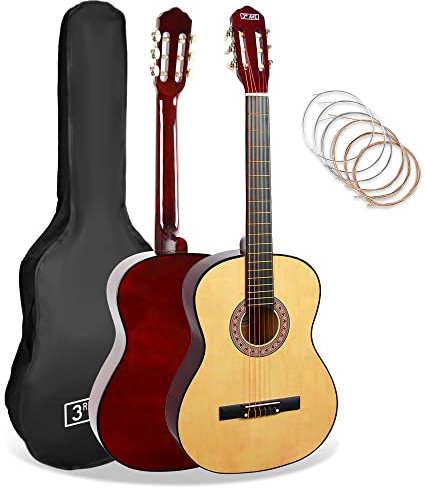 3rd Avenue Pacchetto Per Principianti Con Corde In Nylon Spagnole Per Chitarra Classica Da 3/4 Per Bambini – 6 Mesi Di Lezioni Gratuite, Borsa, Corde – Naturale