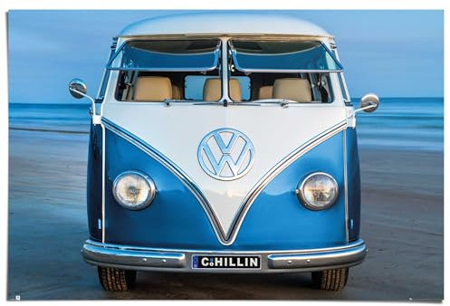 REINDERS Poster, Volkswagen Bulli, Schlafzimmer, Poster, Wanddeko, Room Decor, 150 gr. glänzend Bilderdruckpapier, Blau, 61x91,5cm