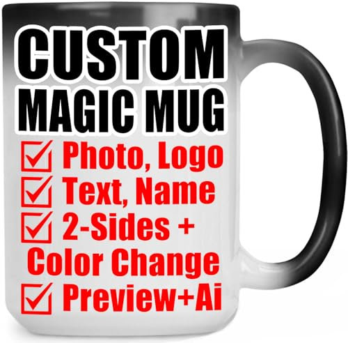 Personalized Color Changing Mug - Custom Magic Coffee Mugs with Picture Text - 15oz Customized Photo Name Logo Heat Sensitive Cup - Birthday Anniversary Christmas Xmas Day Gifts for Women Men Mom Dad