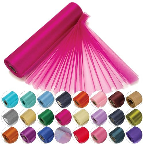 Trimming Shop Organza-Rolle, 25 m x 29 cm, schneetransparenter Glitzerstoff, Elegantes Dekotuch für Stuhl, Schleife, Tischläufer, Hochzeitslocation, Partydekoration, Knallpink