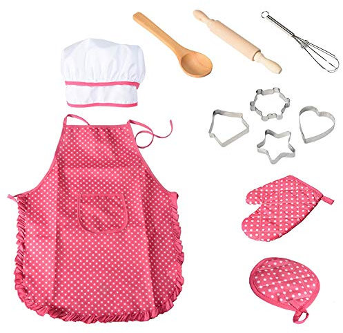 NIWWIN Chef Set Kinder Schürzen, 11 Stücke Kinder Kochen Spielen Küche Wasserdicht Backen für Mädchen Geschenk
