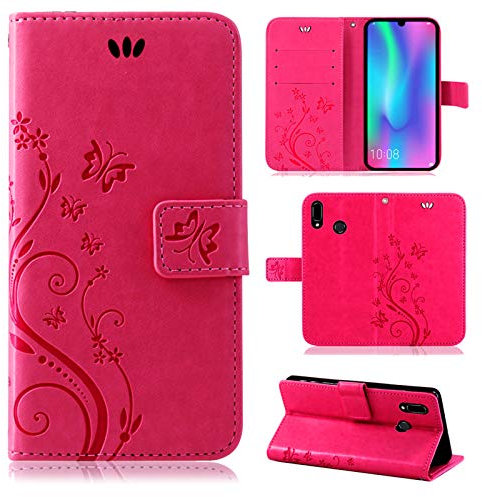 betterfon Hülle Kompatibel mit Huawei P-Smart (2019) | Premium PU Leder Handyhülle Wallet Case für P-Smart (2019) | Schutzhülle Blumen Klapphülle Handyhülle | Pink