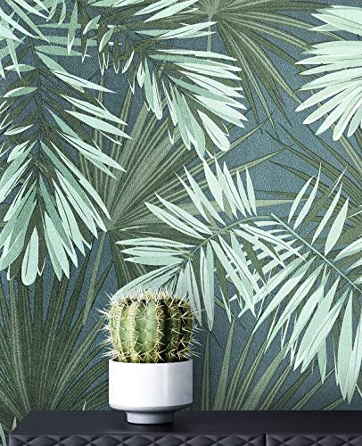 NEWROOM Tapete Modern Dschungel Palmen grün Vliestapete blau Vlies moderne Mustertapete Tapete Blumentapete Wallpaper Floral inkl. Tapezier Ratgeber