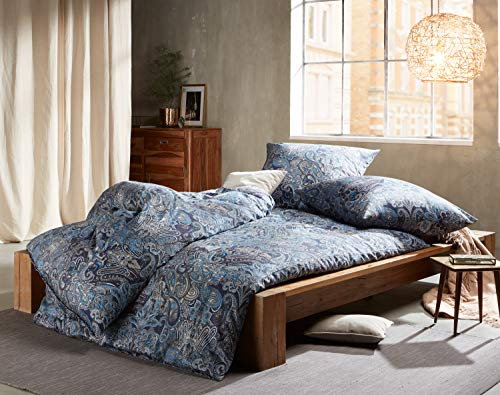 Bettwaesche-mit-Stil Mako Satin Paisley Bettwäsche orientalisch blau 200x220 + 2X 80x80 cm - 100% Baumwolle