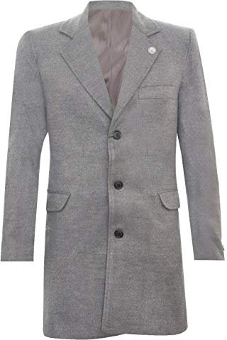 Tru Clothing Mens 3/4 Long Wool Grey Crombie Overcoat Jacket Blinders Trench Slim Fit Coat 40
