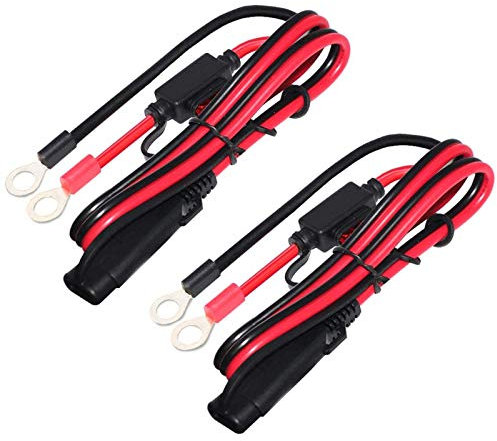 ZHITING 2 Stück 2ft SAE Anschluss Kabel 12v Batterieladekabel Stecker Verlängerungskabel O Ring Terminal mit 10A Sicherung für Motorrad Auto Traktor
