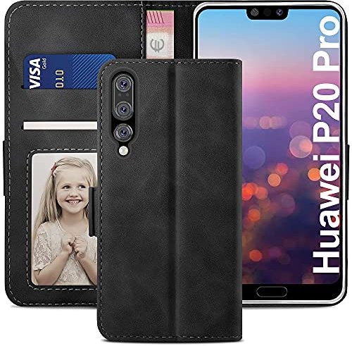 YATWIN Handyhülle Huawei P20 Pro Hülle, Klapphülle Huawei P20 Pro Premium Leder Brieftasche Schutzhülle [Kartenfach][Magnet][Stand] Handytasche für Huawei P20 Pro Case, Schwarz
